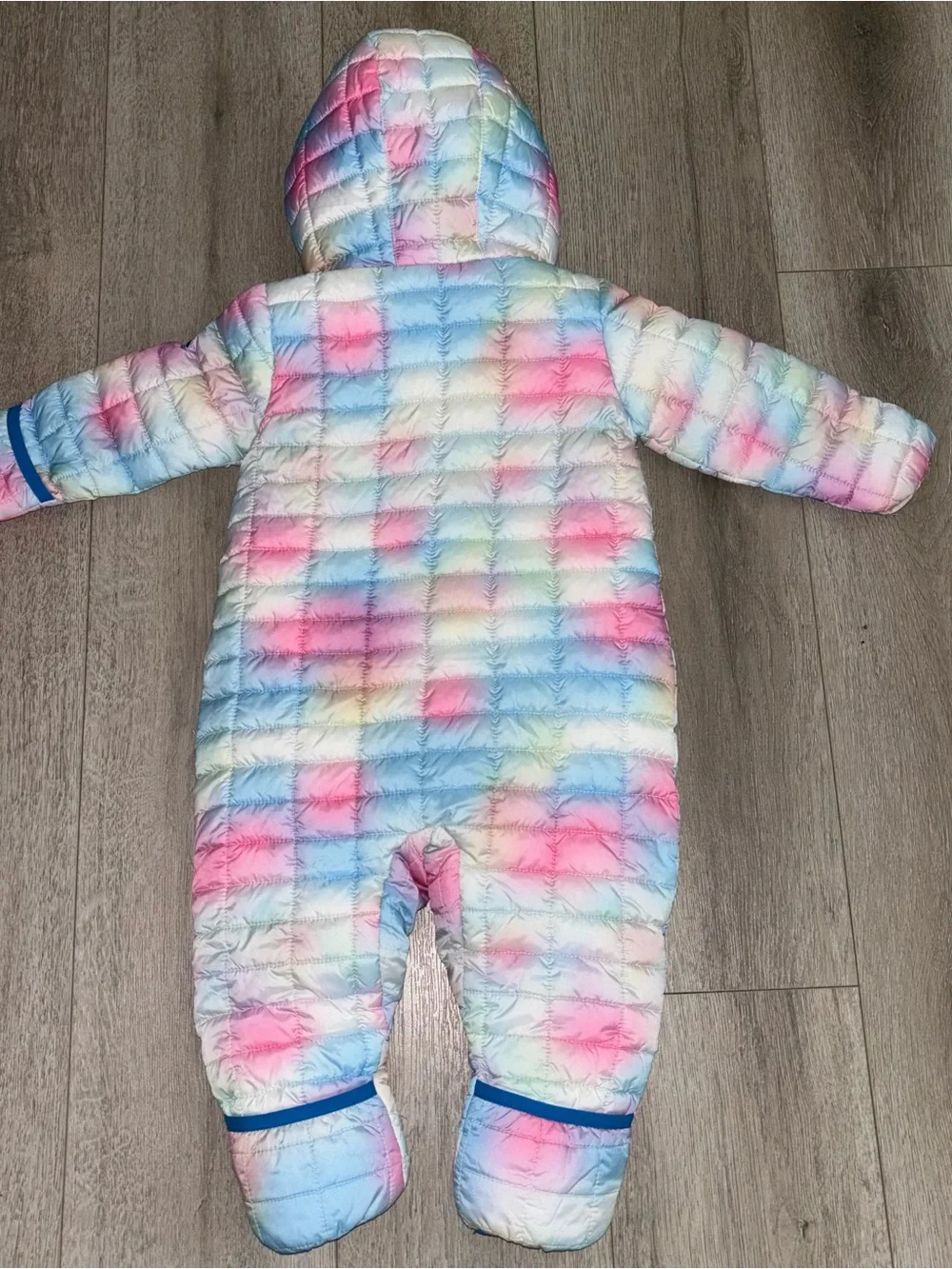 Snozu Baby Girls Rainbow Puffer Snowsuit One-Piece Hooded Jumpsuits Sz 24 months